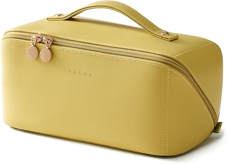 EACHY Travel Makeup Bag, Large Capacity Cosmetic Bag for Women, Waterproof PU Leather, Flat Open Portable Toiletry Bag for Skincare, Brushes & Travel Essentials Quick Pick Grocers