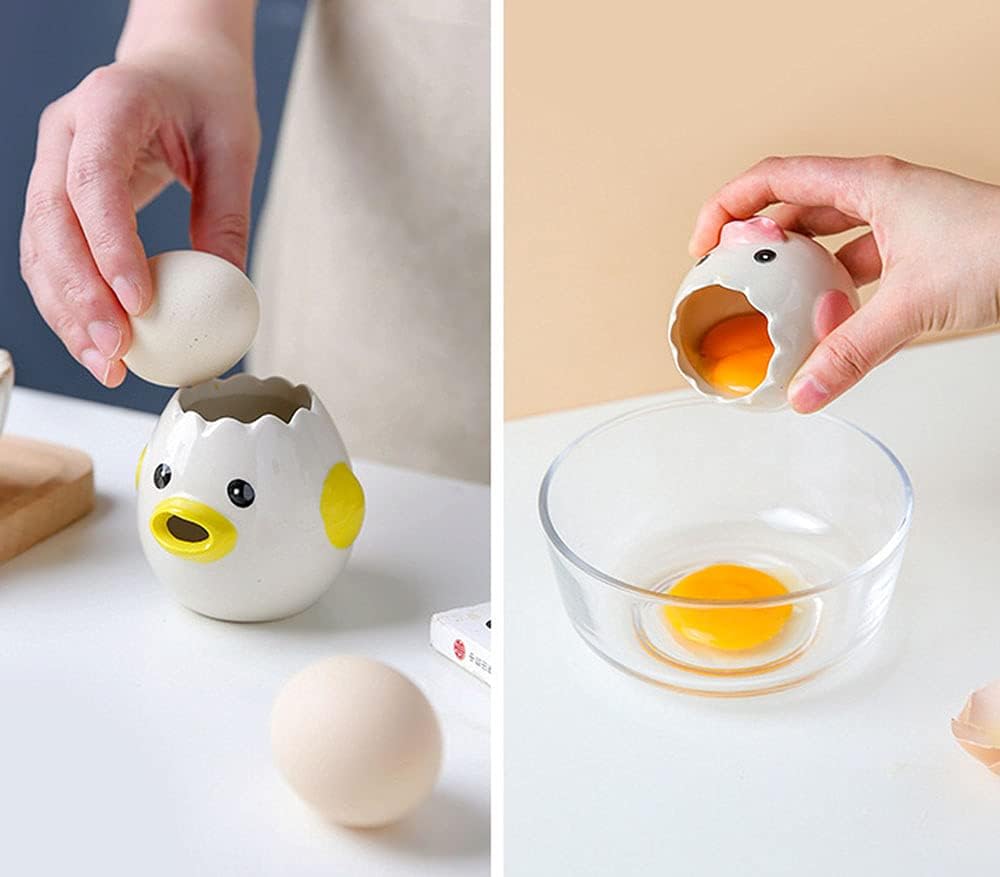 LuoCoCo Cute Egg Separator, Ceramics Vomiting Chicken Egg Yolk White Separator, Practical Household Small Egg Filter Splitter, Kitchen Gadget Baking Assistant Tool, Dishwasher Safe Quick Pick Grocers