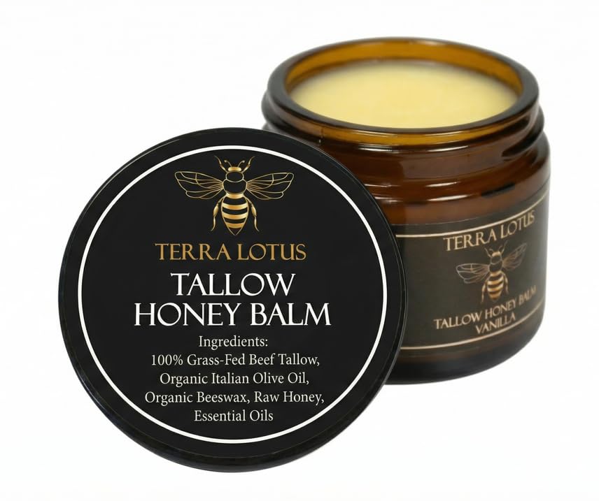 Terra Lotus - Organic Grass-Fed Beef Tallow Balm with Raw Honey - Moisturizing Cream for Soft, Smooth Skin - Handmade All-Natural Moisturizer (2 Oz) Quick Pick Grocers