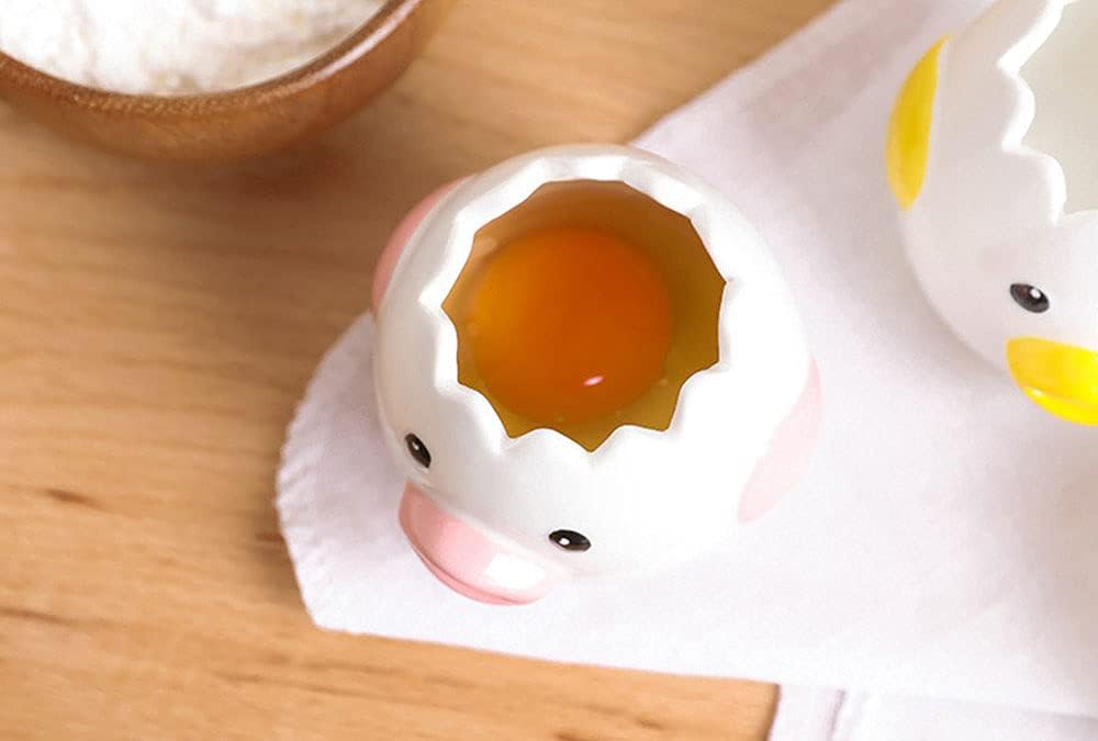 LuoCoCo Cute Egg Separator, Ceramics Vomiting Chicken Egg Yolk White Separator, Practical Household Small Egg Filter Splitter, Kitchen Gadget Baking Assistant Tool, Dishwasher Safe Quick Pick Grocers