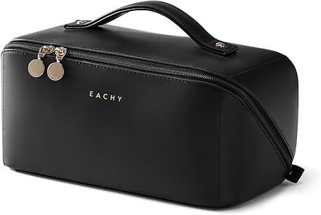 EACHY Travel Makeup Bag, Large Capacity Cosmetic Bag for Women, Waterproof PU Leather, Flat Open Portable Toiletry Bag for Skincare, Brushes & Travel Essentials Quick Pick Grocers
