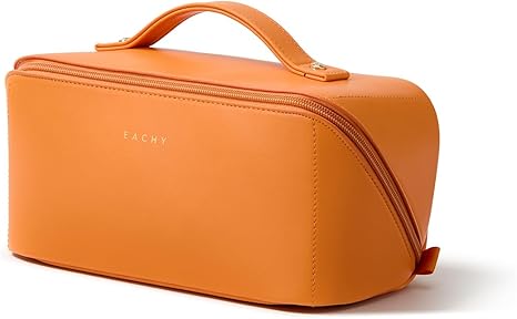 EACHY Travel Makeup Bag, Large Capacity Cosmetic Bag for Women, Waterproof PU Leather, Flat Open Portable Toiletry Bag for Skincare, Brushes & Travel Essentials Quick Pick Grocers