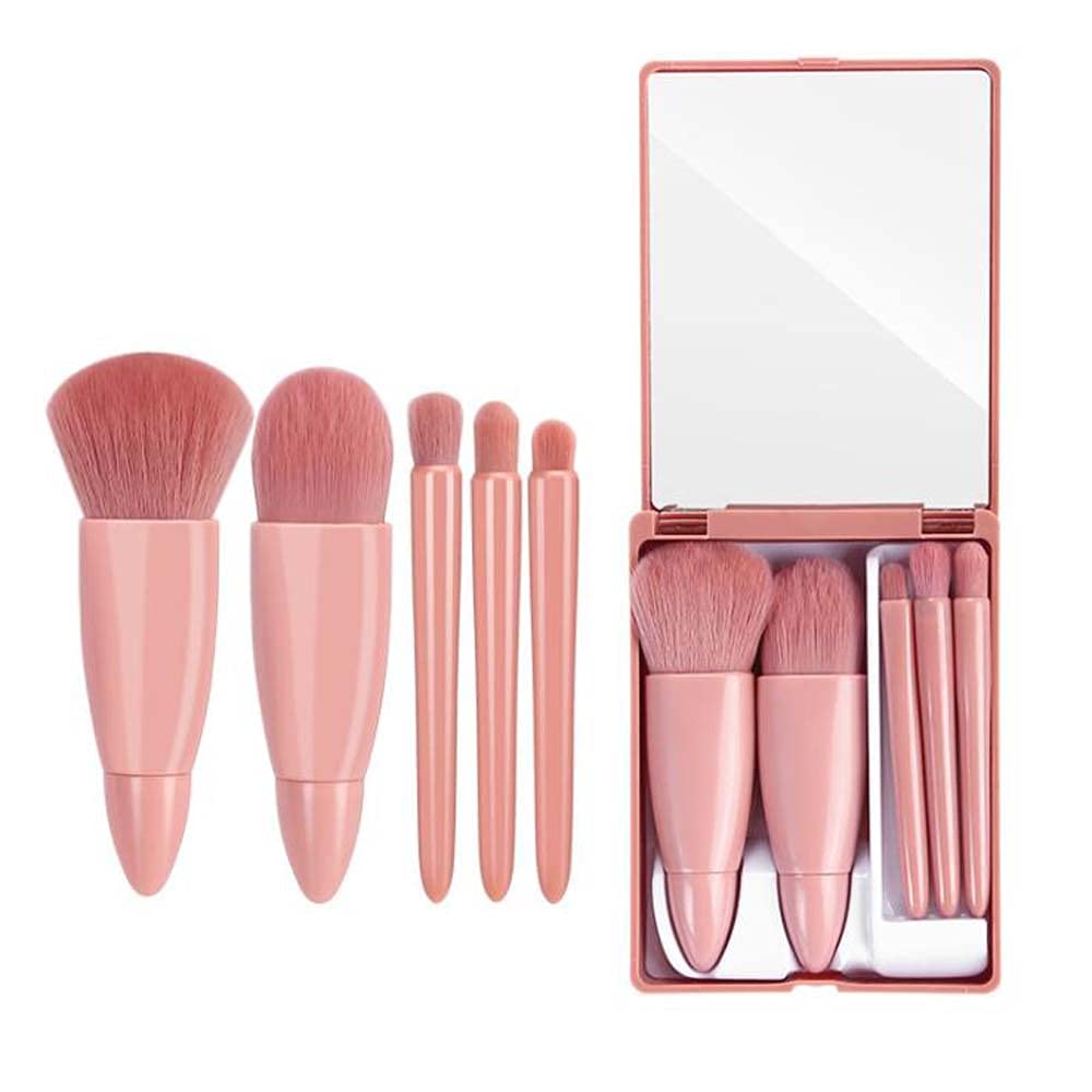 Easy-taken Travel Makeup Brush Set, COSHINE 5pcs Mini Complete Function Cosmetic Brushes Kit (5pcs with mirror) Quick Pick Grocers