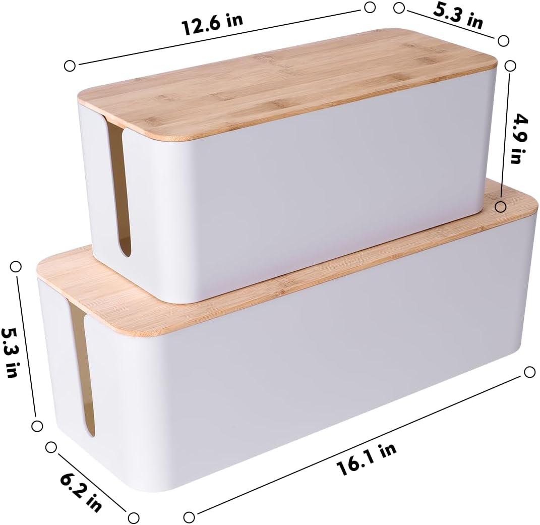 2 Pack Large Cable Management Box – Wooden Style Cord Organizer Box and Cover for TV Wires, Computer, Router, USB Hub and Under Desk Power Strip – Safe ABS Material and Baby-Pets Proof Lock Quick Pick Grocers