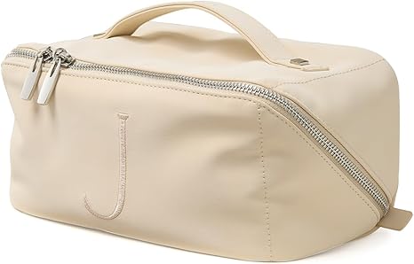 EACHY Travel Makeup Bag, Large Capacity Cosmetic Bag for Women, Waterproof PU Leather, Flat Open Portable Toiletry Bag for Skincare, Brushes & Travel Essentials Quick Pick Grocers