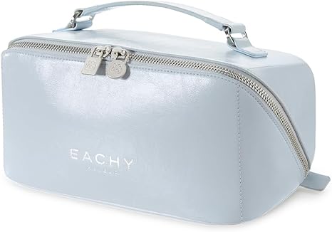 EACHY Travel Makeup Bag, Large Capacity Cosmetic Bag for Women, Waterproof PU Leather, Flat Open Portable Toiletry Bag for Skincare, Brushes & Travel Essentials Quick Pick Grocers