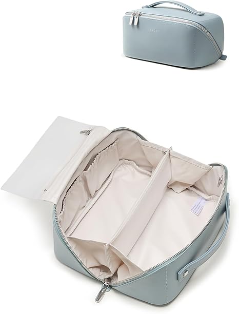 EACHY Travel Makeup Bag, Large Capacity Cosmetic Bag for Women, Waterproof PU Leather, Flat Open Portable Toiletry Bag for Skincare, Brushes & Travel Essentials Quick Pick Grocers