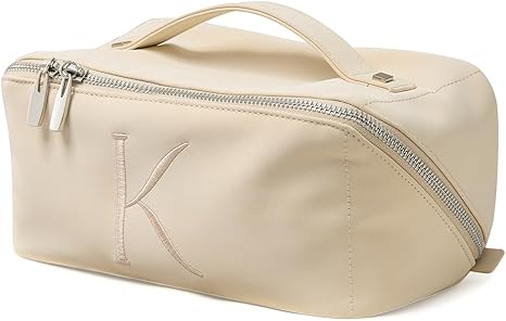 EACHY Travel Makeup Bag, Large Capacity Cosmetic Bag for Women, Waterproof PU Leather, Flat Open Portable Toiletry Bag for Skincare, Brushes & Travel Essentials Quick Pick Grocers