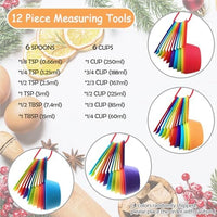 12 Piece Measuring Cups and Spoons Set, Colored Kitchen Measure Tools, Durable Nesting Cups and Spoons for Dry and Liquid, Dishwasher Safe Quick Pick Grocers