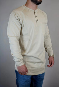 FR 3-Button Henley Shirt - Tan Static FR