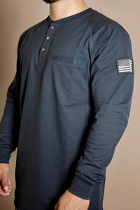 FR 3-Button Henley Shirt - Black Static FR