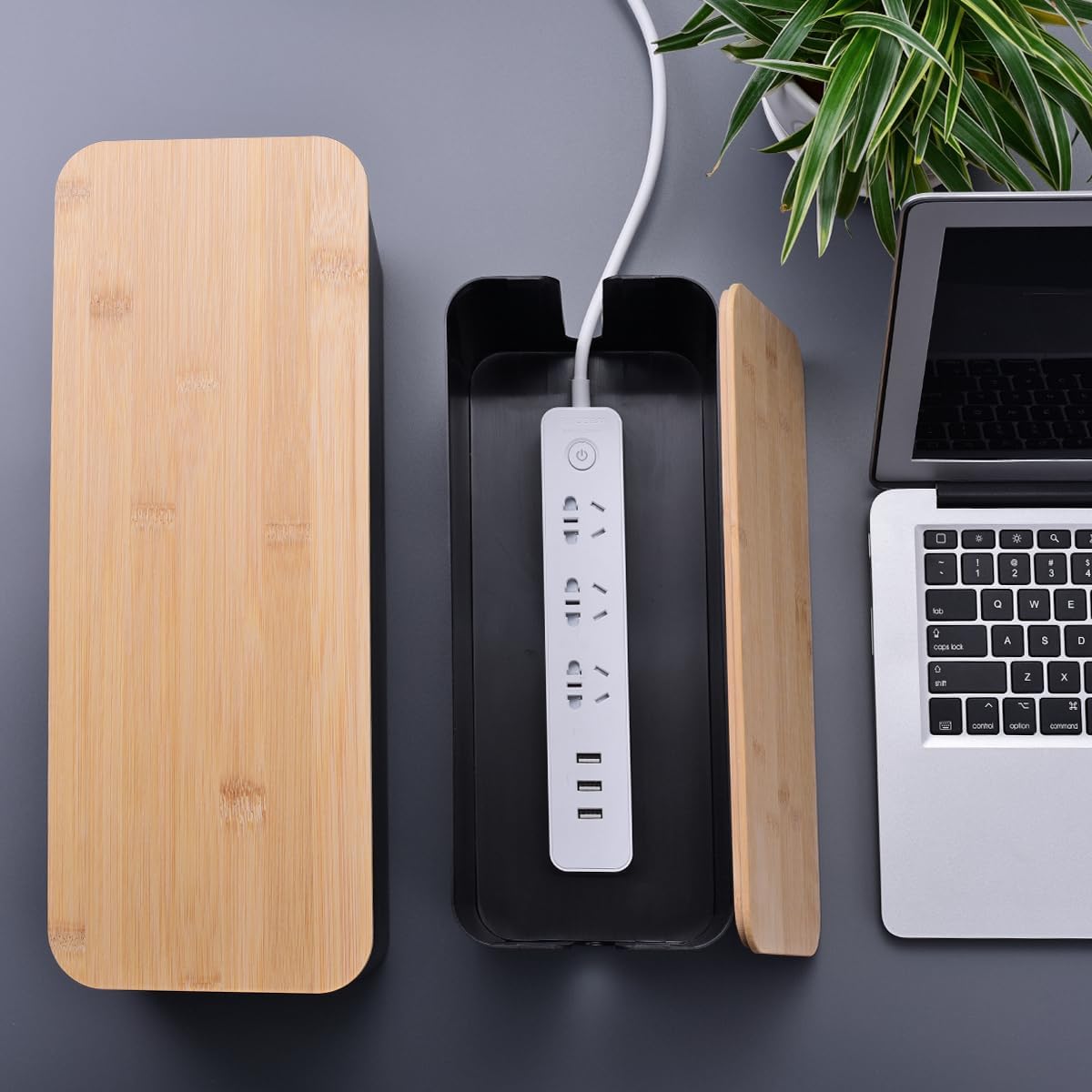 2 Pack Large Cable Management Box – Wooden Style Cord Organizer Box and Cover for TV Wires, Computer, Router, USB Hub and Under Desk Power Strip – Safe ABS Material and Baby-Pets Proof Lock Quick Pick Grocers