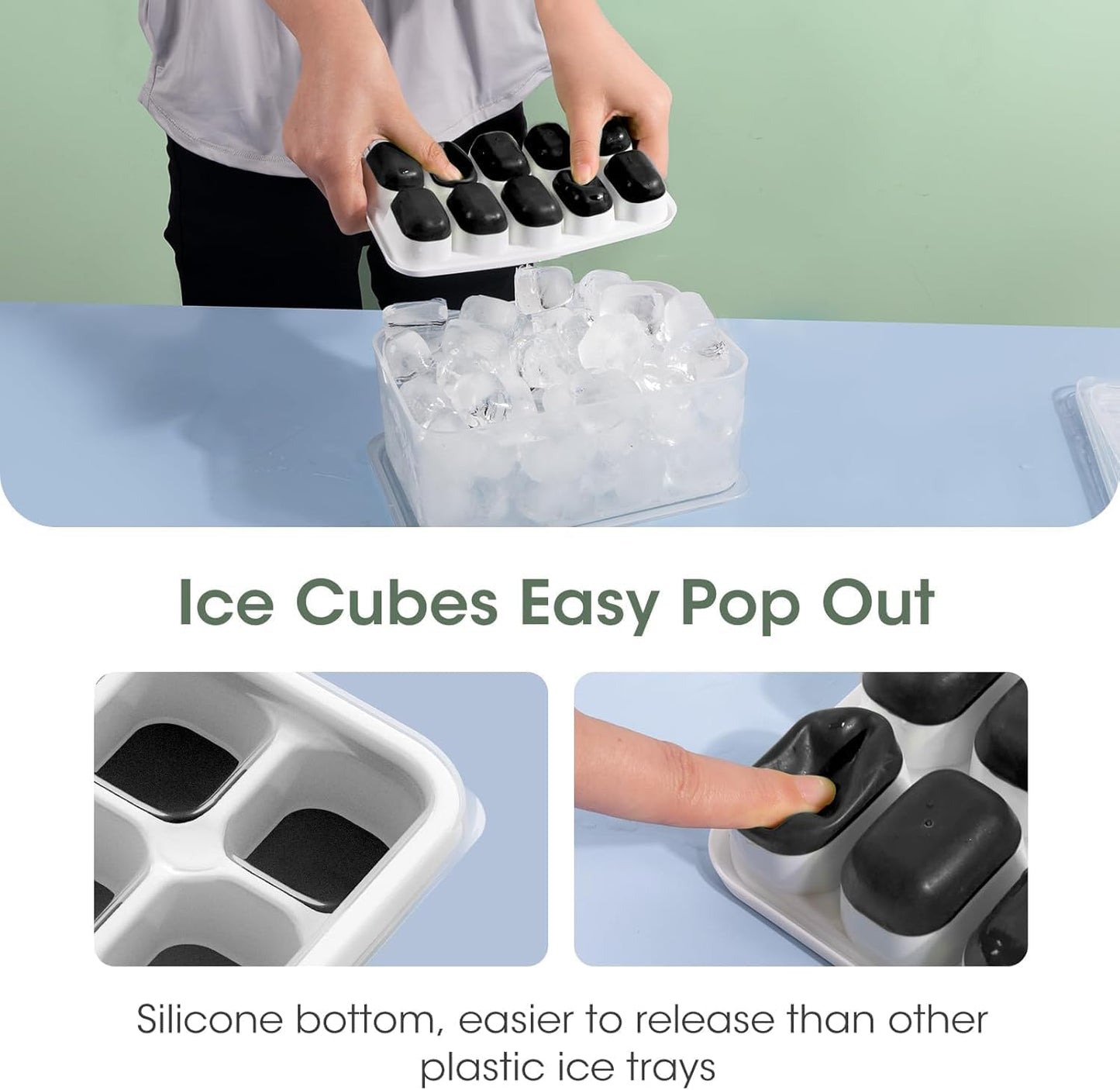 DOQAUS Ice Cube Tray with Lid and Bin - 4 Pack Silicone Ice Cube Trays for Freezer, Stackable Ice Bucket Kits with Storage Container & Scoop for Kitchen, RV, Cocktail, Coffee Quick Pick Grocers