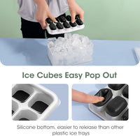 DOQAUS Ice Cube Tray with Lid and Bin - 4 Pack Silicone Ice Cube Trays for Freezer, Stackable Ice Bucket Kits with Storage Container & Scoop for Kitchen, RV, Cocktail, Coffee Quick Pick Grocers