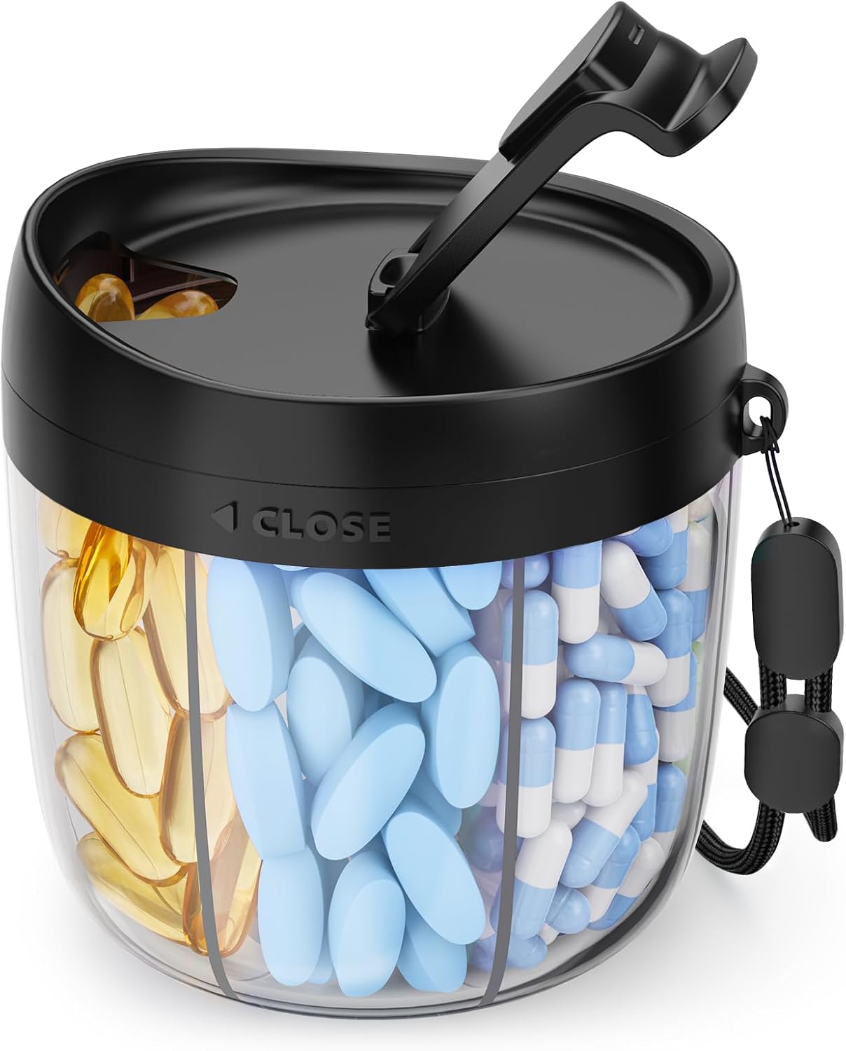 AMOOS Cute Pill Dispenser with 7 Large Compartments, Portable Pill Bottle Organizer with Wide Opening for Easy Use, Anti-Mix Pill Organizer for Travel, BPA-Free Pill Container Quick Pick Grocers