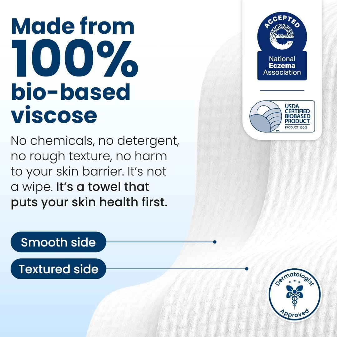 Clean Skin Club Clean Towels XL®, 100% USDA Biobased Face Towel, Disposable Face Towelette, Eczema Association Accepted, Makeup Remover Dry Wipes, Ultra Soft Quick Pick Grocers