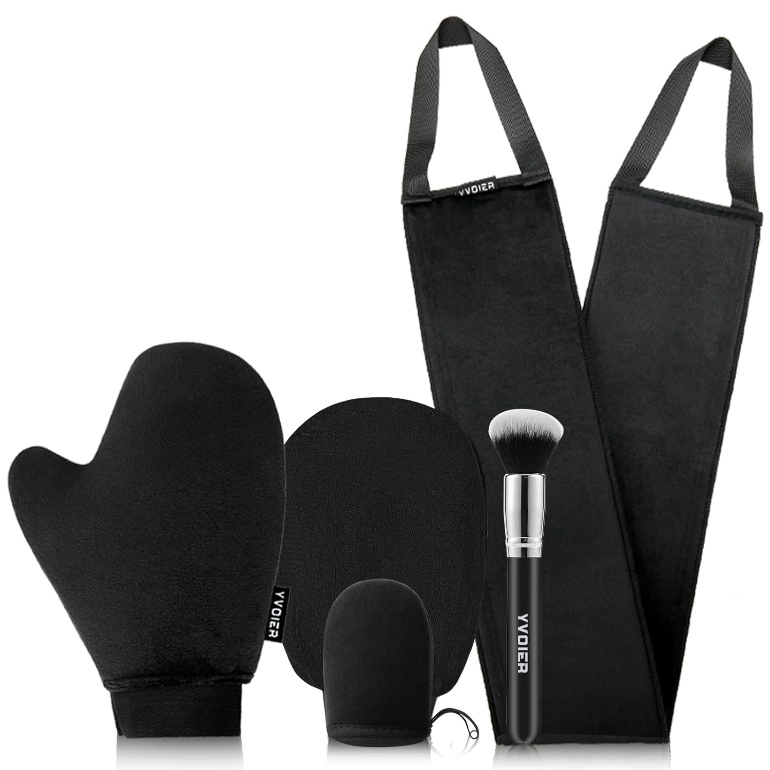 Yvoier Streakless Self Tanning Mitt Applicator Kit, 5 Pack Self Tanner Mitt with Tanning Glove, Self Tanner Back Applicator, Tanning Brush, Mini Face Glove and Exfoliating Mitt Quick Pick Grocers