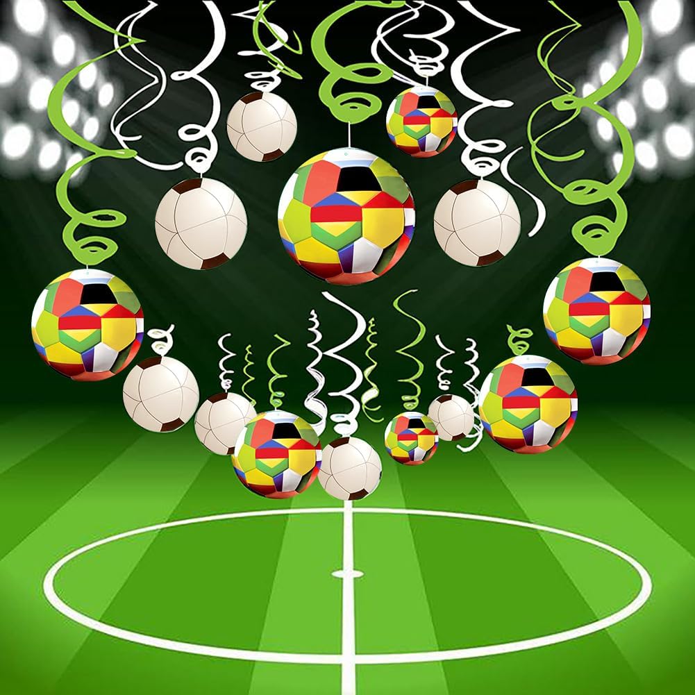 30CT Soccer Hanging Swirl for Soccer Party Supplies Theme Birthday Party Decorations Quick Pick Grocers