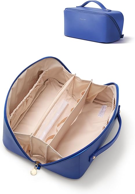EACHY Travel Makeup Bag, Large Capacity Cosmetic Bag for Women, Waterproof PU Leather, Flat Open Portable Toiletry Bag for Skincare, Brushes & Travel Essentials Quick Pick Grocers