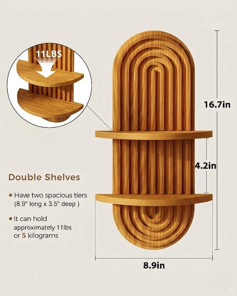 Bamworld Boho Wall Decor Plant Wall Shelf Mid Century Modern Decor Hanging Plant Shelf 2-Tier Wooden Floating Shelves for Home Bathroom Bedroom Living Room Office Holding Planter Decoration Quick Pick Grocers