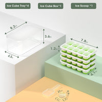 DOQAUS Ice Cube Tray with Lid and Bin - 4 Pack Silicone Ice Cube Trays for Freezer, Stackable Ice Bucket Kits with Storage Container & Scoop for Kitchen, RV, Cocktail, Coffee Quick Pick Grocers
