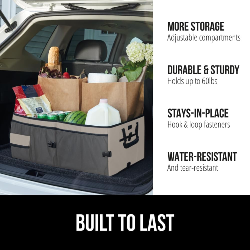 GORILLA GRIP Trunk Organizer for SUV and Cars, Large Capacity Collapsible Car Trunk Storage Organizer, Heavy Duty Car Accessories, Gifts for Mom and Dad, Slip & Water Resistant Multi Compartment Quick Pick Grocers
