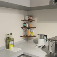 HORLIMER Floating Corner Shelf Wall Mount, Rustic Wood Corner Wall Shelves with Fence for Bedroom, Living Room, Bathroom, Kitchen Quick Pick Grocers