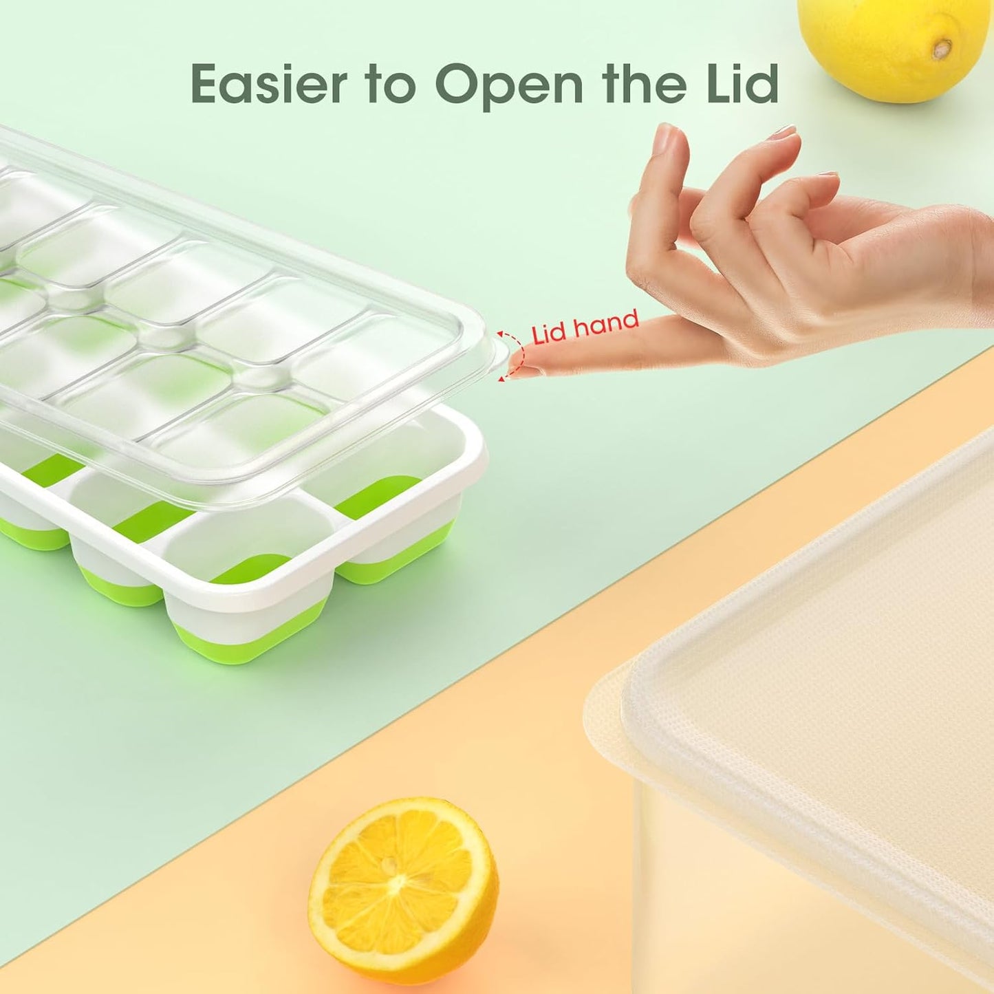 DOQAUS Ice Cube Tray with Lid and Bin - 4 Pack Silicone Ice Cube Trays for Freezer, Stackable Ice Bucket Kits with Storage Container & Scoop for Kitchen, RV, Cocktail, Coffee Quick Pick Grocers