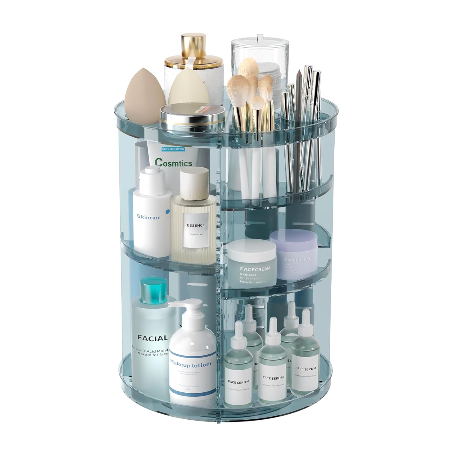 Rotating Makeup Organizer, DIY 8 Adjustable Layers Spinning Skincare Storage, Cosmetic Display Case with Brush Holder and Perfume Tray, Multi-Function Vanity Bathroom Countertop Organizer Clear Quick Pick Grocers