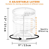 Rotating Makeup Organizer, DIY 8 Adjustable Layers Spinning Skincare Storage, Cosmetic Display Case with Brush Holder and Perfume Tray, Multi-Function Vanity Bathroom Countertop Organizer Clear Quick Pick Grocers