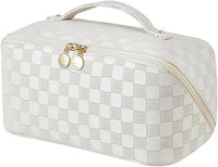 EACHY Travel Makeup Bag, Large Capacity Cosmetic Bag for Women, Waterproof PU Leather, Flat Open Portable Toiletry Bag for Skincare, Brushes & Travel Essentials Quick Pick Grocers