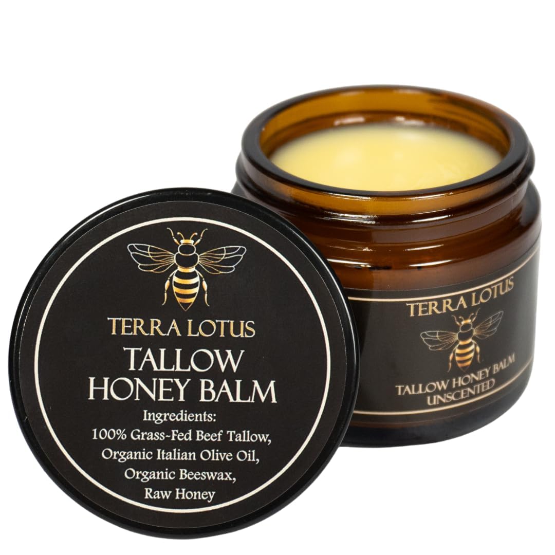 Terra Lotus - Organic Grass-Fed Beef Tallow Balm with Raw Honey - Moisturizing Cream for Soft, Smooth Skin - Handmade All-Natural Moisturizer (2 Oz) Quick Pick Grocers