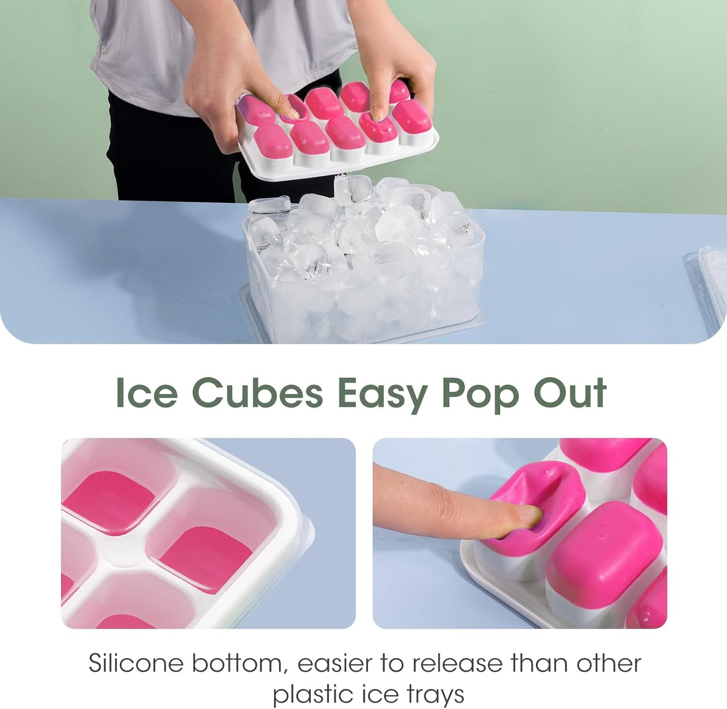 DOQAUS Ice Cube Tray with Lid and Bin - 4 Pack Silicone Ice Cube Trays for Freezer, Stackable Ice Bucket Kits with Storage Container & Scoop for Kitchen, RV, Cocktail, Coffee Quick Pick Grocers