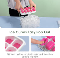 DOQAUS Ice Cube Tray with Lid and Bin - 4 Pack Silicone Ice Cube Trays for Freezer, Stackable Ice Bucket Kits with Storage Container & Scoop for Kitchen, RV, Cocktail, Coffee Quick Pick Grocers