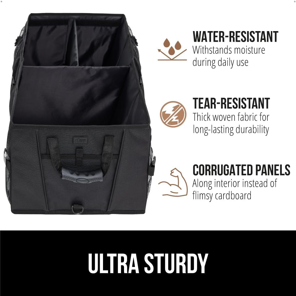 GORILLA GRIP Trunk Organizer for SUV and Cars, Large Capacity Collapsible Car Trunk Storage Organizer, Heavy Duty Car Accessories, Gifts for Mom and Dad, Slip & Water Resistant Multi Compartment Quick Pick Grocers