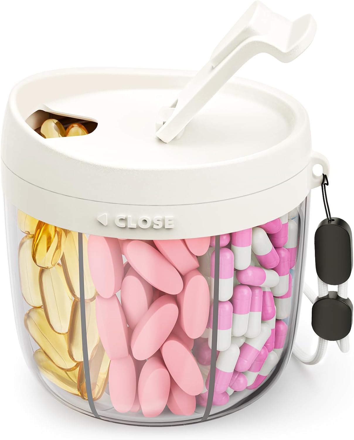 AMOOS Cute Pill Dispenser with 7 Large Compartments, Portable Pill Bottle Organizer with Wide Opening for Easy Use, Anti-Mix Pill Organizer for Travel, BPA-Free Pill Container Quick Pick Grocers