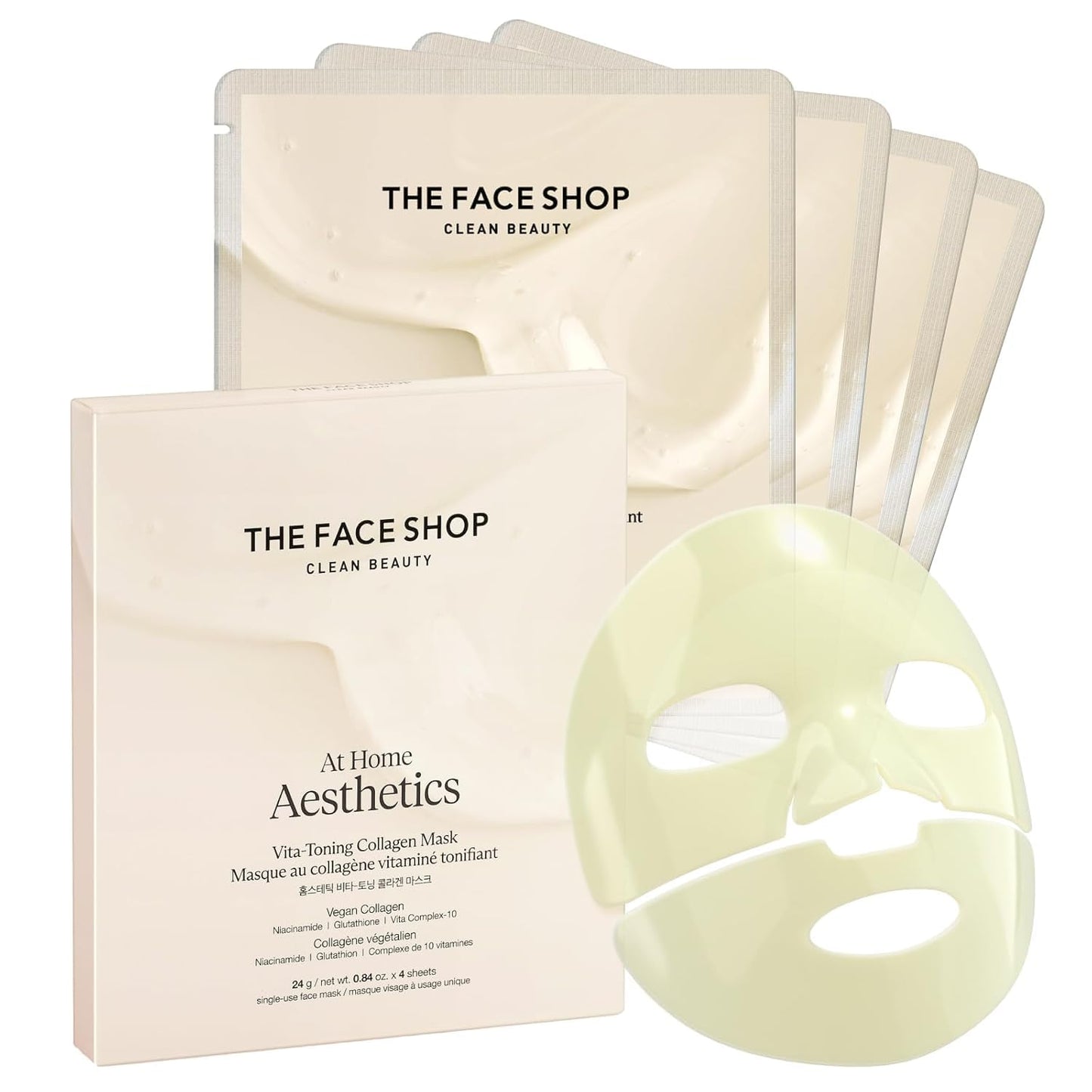 THE FACE SHOP Original Vegan Collagen Face Mask, Korean Glass Skin Essential, Peptide Hydrogel Mask for Firming & Skin Elasticity, Moisturizing, 4EA Quick Pick Grocers