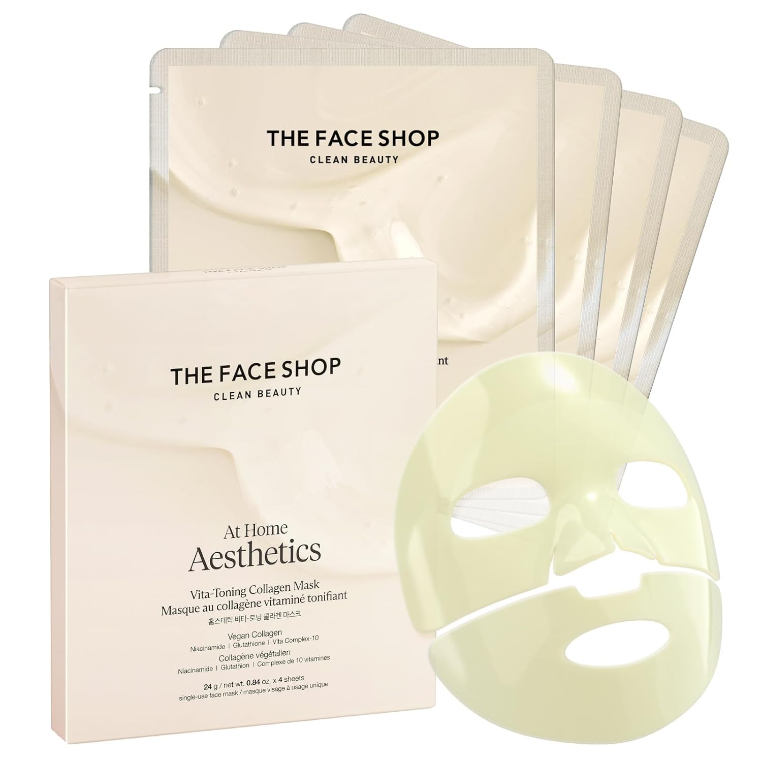 THE FACE SHOP Original Vegan Collagen Face Mask, Korean Glass Skin Essential, Peptide Hydrogel Mask for Firming & Skin Elasticity, Moisturizing, 4EA Quick Pick Grocers