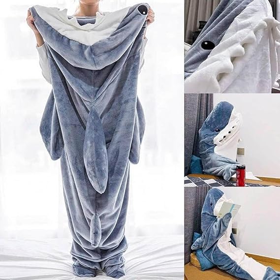 inkArts Shark Blanket Hoodie Onesie for Adult & Kid, Wearable Shark Sleeping Bag, Soft Cozy Onesie Costume Quick Pick Grocers