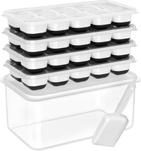 DOQAUS Ice Cube Tray with Lid and Bin - 4 Pack Silicone Ice Cube Trays for Freezer, Stackable Ice Bucket Kits with Storage Container & Scoop for Kitchen, RV, Cocktail, Coffee Quick Pick Grocers