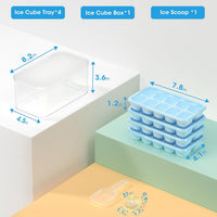 DOQAUS Ice Cube Tray with Lid and Bin - 4 Pack Silicone Ice Cube Trays for Freezer, Stackable Ice Bucket Kits with Storage Container & Scoop for Kitchen, RV, Cocktail, Coffee Quick Pick Grocers