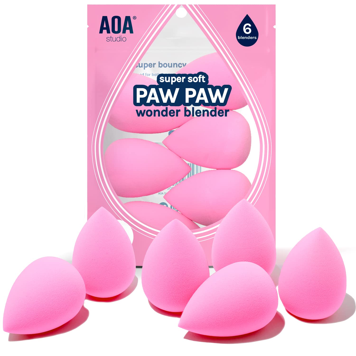 AOA Studio Collection makeup Sponge Set Latex Free and High-definition Set of 6 makeup Wonder blender For Powder Cream and Liquid, Super Soft Wonder Beauty Cosmetic Quick Pick Grocers