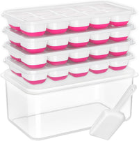 DOQAUS Ice Cube Tray with Lid and Bin - 4 Pack Silicone Ice Cube Trays for Freezer, Stackable Ice Bucket Kits with Storage Container & Scoop for Kitchen, RV, Cocktail, Coffee Quick Pick Grocers