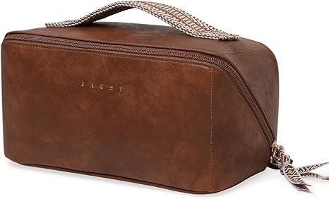 EACHY Travel Makeup Bag, Large Capacity Cosmetic Bag for Women, Waterproof PU Leather, Flat Open Portable Toiletry Bag for Skincare, Brushes & Travel Essentials Quick Pick Grocers