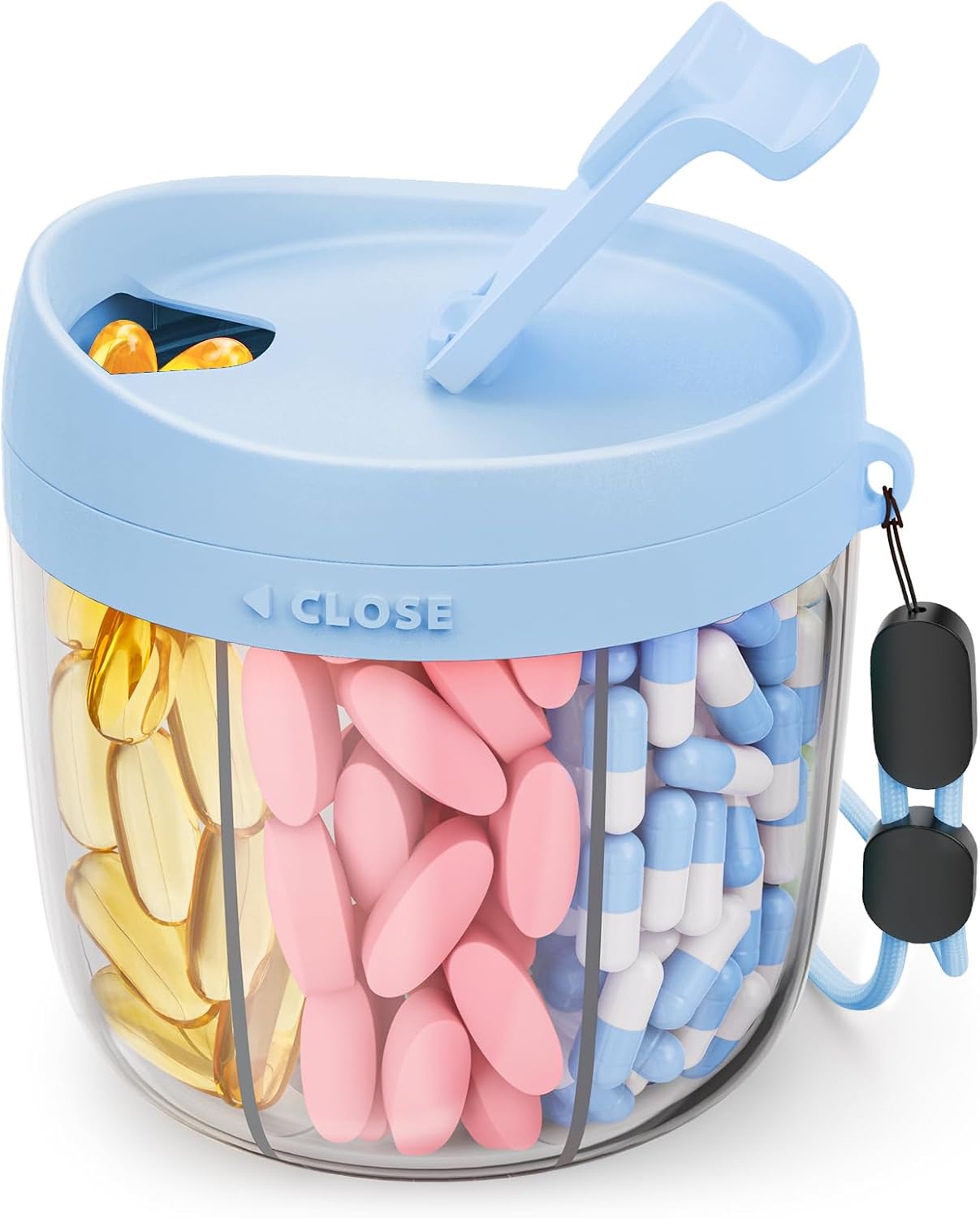 AMOOS Cute Pill Dispenser with 7 Large Compartments, Portable Pill Bottle Organizer with Wide Opening for Easy Use, Anti-Mix Pill Organizer for Travel, BPA-Free Pill Container Quick Pick Grocers