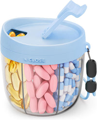 AMOOS Cute Pill Dispenser with 7 Large Compartments, Portable Pill Bottle Organizer with Wide Opening for Easy Use, Anti-Mix Pill Organizer for Travel, BPA-Free Pill Container Quick Pick Grocers