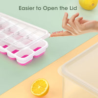 DOQAUS Ice Cube Tray with Lid and Bin - 4 Pack Silicone Ice Cube Trays for Freezer, Stackable Ice Bucket Kits with Storage Container & Scoop for Kitchen, RV, Cocktail, Coffee Quick Pick Grocers