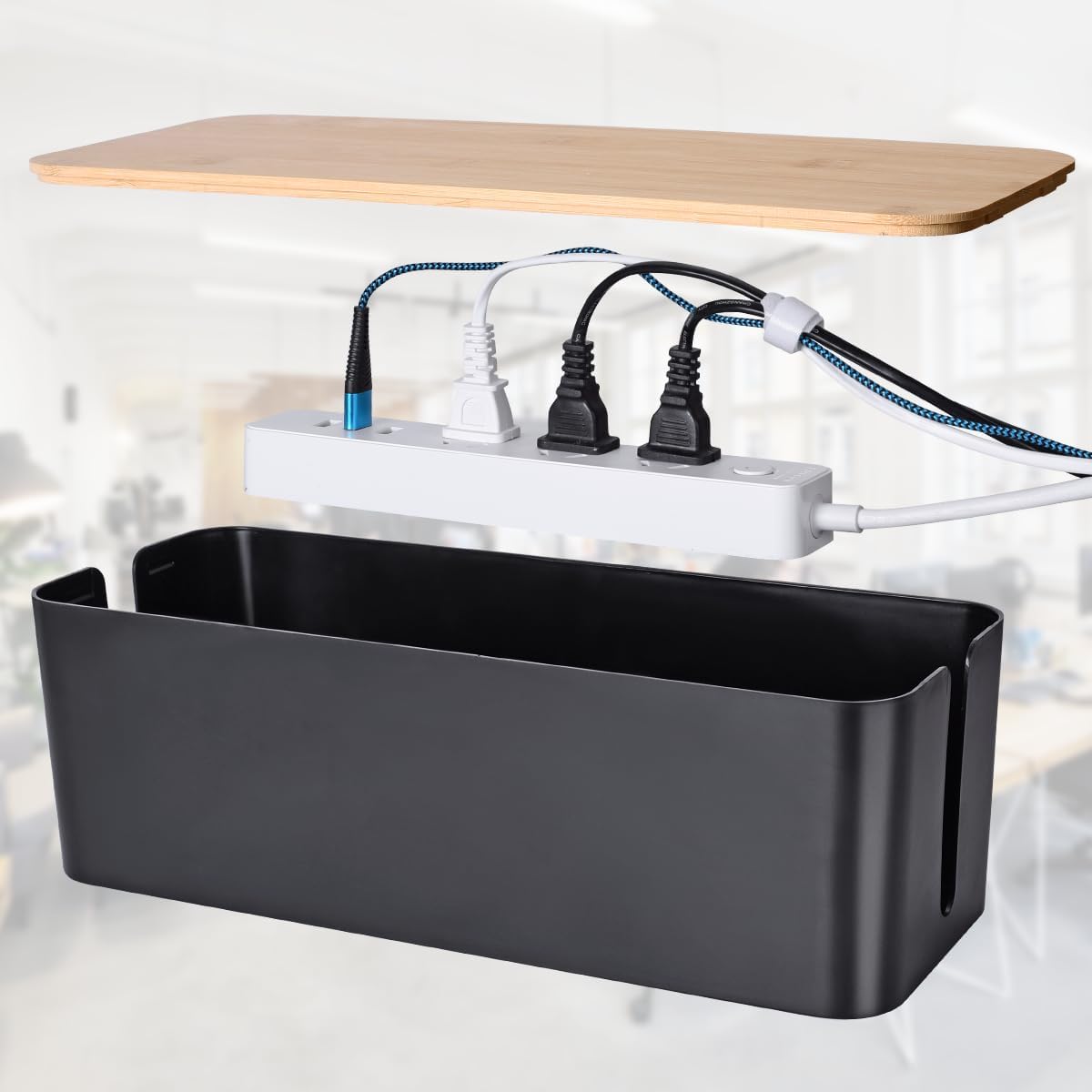 2 Pack Large Cable Management Box – Wooden Style Cord Organizer Box and Cover for TV Wires, Computer, Router, USB Hub and Under Desk Power Strip – Safe ABS Material and Baby-Pets Proof Lock Quick Pick Grocers