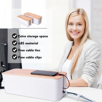 2 Pack Large Cable Management Box – Wooden Style Cord Organizer Box and Cover for TV Wires, Computer, Router, USB Hub and Under Desk Power Strip – Safe ABS Material and Baby-Pets Proof Lock Quick Pick Grocers