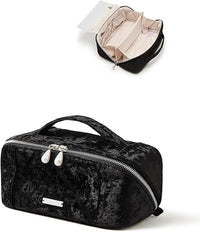 EACHY Travel Makeup Bag, Large Capacity Cosmetic Bag for Women, Waterproof PU Leather, Flat Open Portable Toiletry Bag for Skincare, Brushes & Travel Essentials Quick Pick Grocers
